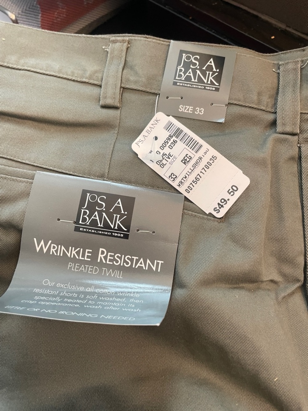 Jos. A. Bank Men’s Pleated Twill Pants - Olive Green